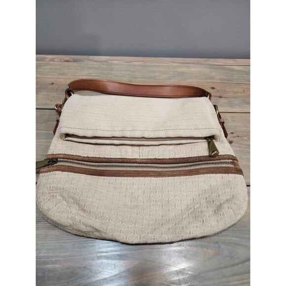 FOSSIL Explorer Foldover Flap Leather and Textured Canvas Cotton Shoulder Bag - Picture 9 of 10